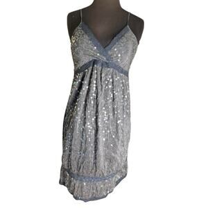 Y2K Miilla Silk Sequin Babydolll Lace Trim Mini Dress M NWT Party Boho Glam
